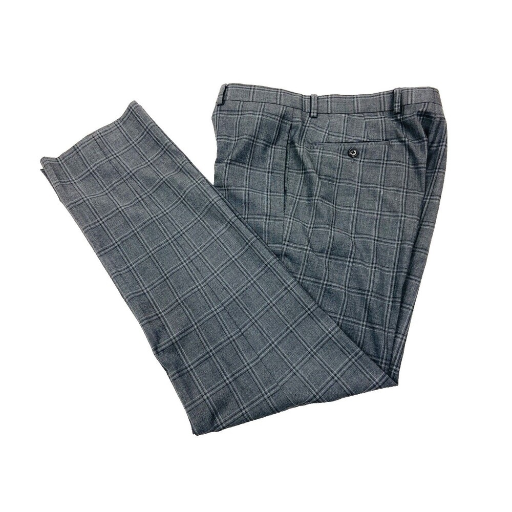 RALPH LAUREN Mens 34x32 Gray Windowpane Check Soft Dress Pants/Slacks